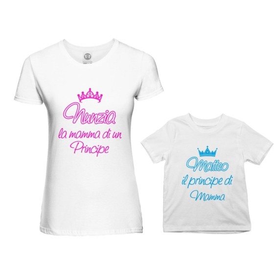 Coordinato t-shirt madre figlio personalizzato con nome mamma di un principe di una principessa Per la mamma