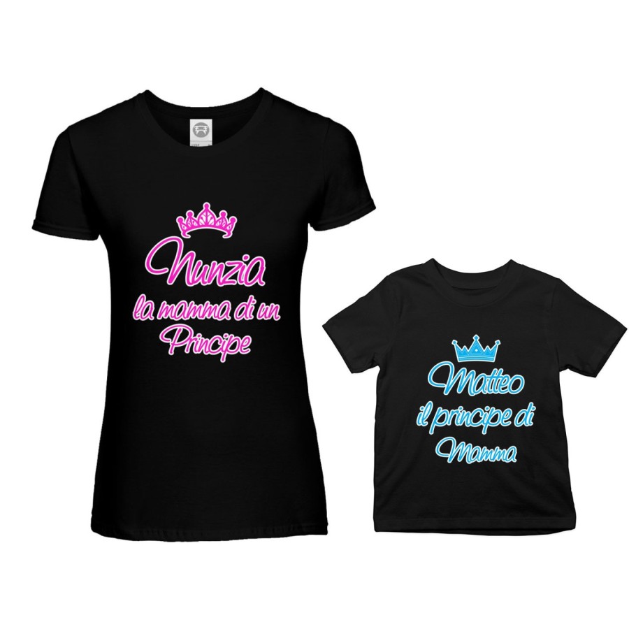 Coordinato t-shirt madre figlio personalizzato con nome mamma di un principe di una principessa Per la mamma