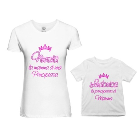 Coordinato t-shirt madre figlio personalizzato con nome mamma di un principe di una principessa Per la mamma
