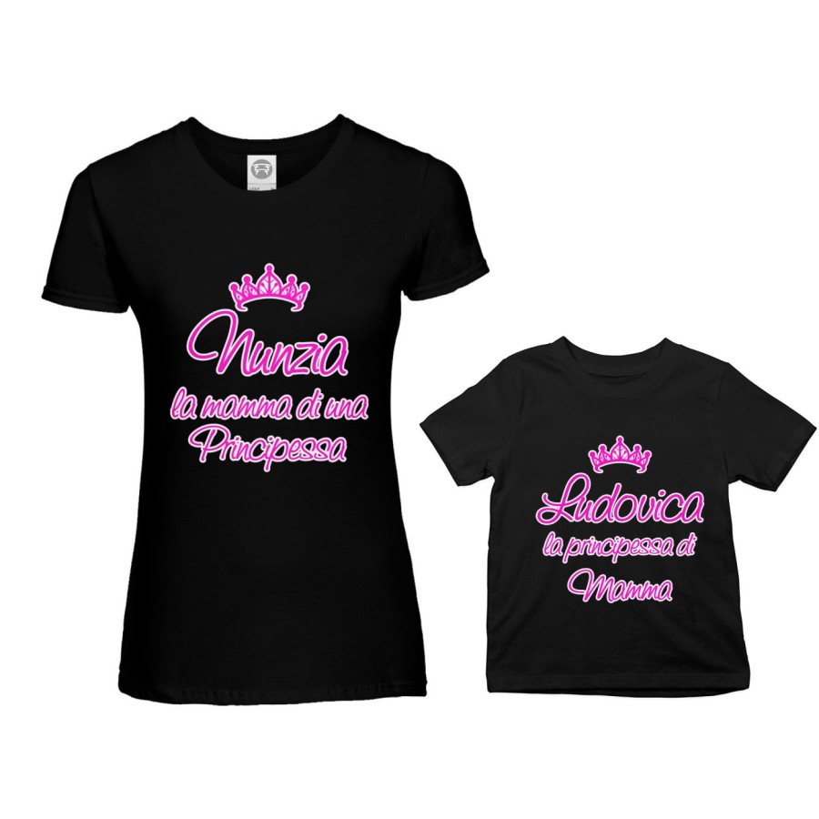 Coordinato t-shirt madre figlio personalizzato con nome mamma di un principe di una principessa Per la mamma