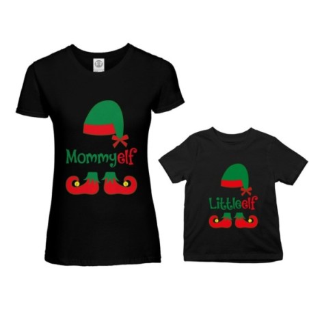 Coordinato t-shirt madre figlio personalizzabile con nome mommy elf little elf Natale