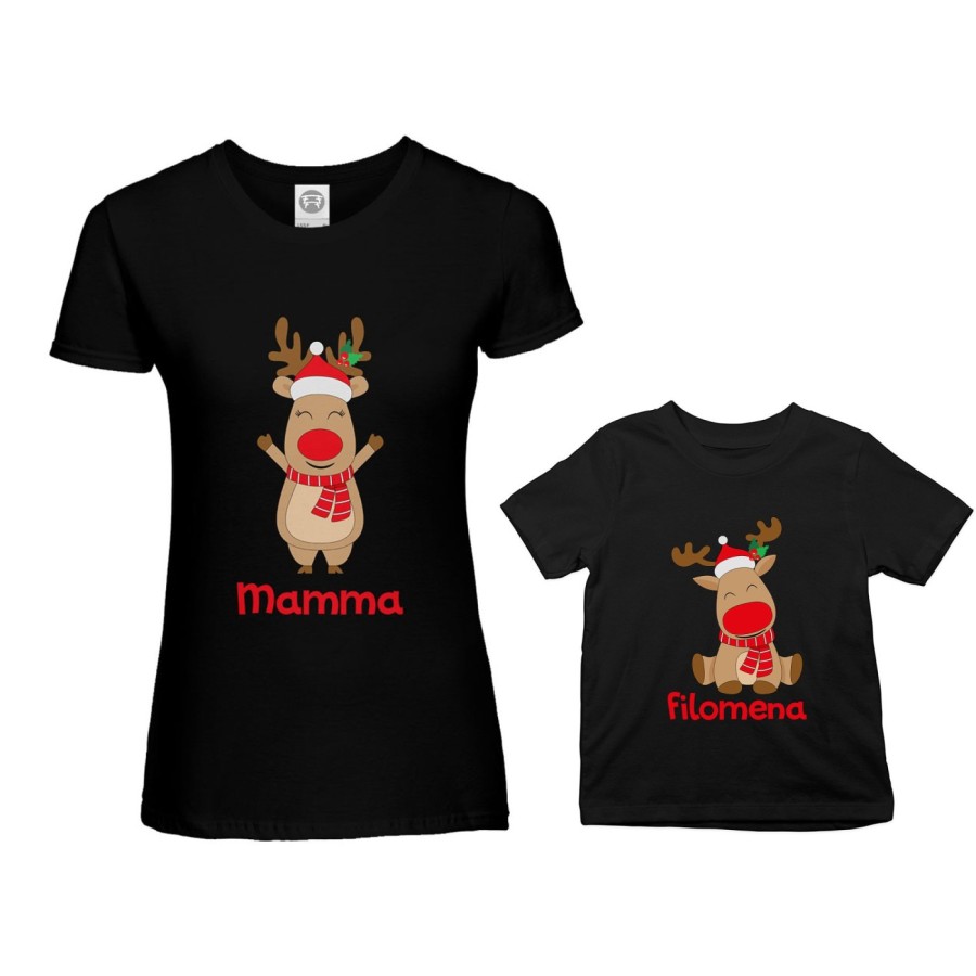 Coordinato t-shirt madre figlio personalizzabile con nome rudolph family Natale