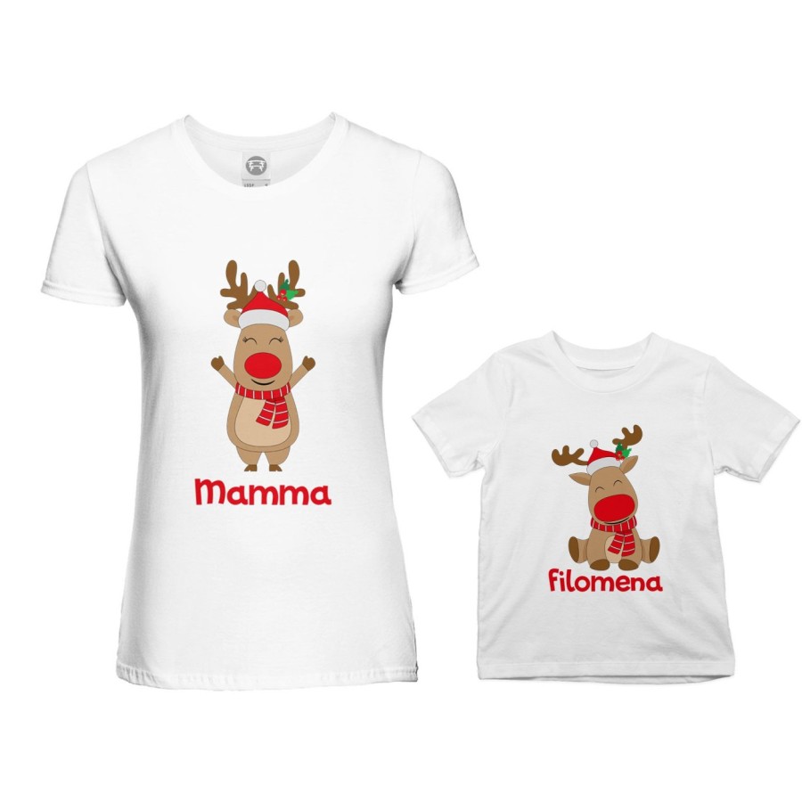 Coordinato t-shirt madre figlio personalizzabile con nome rudolph family Natale
