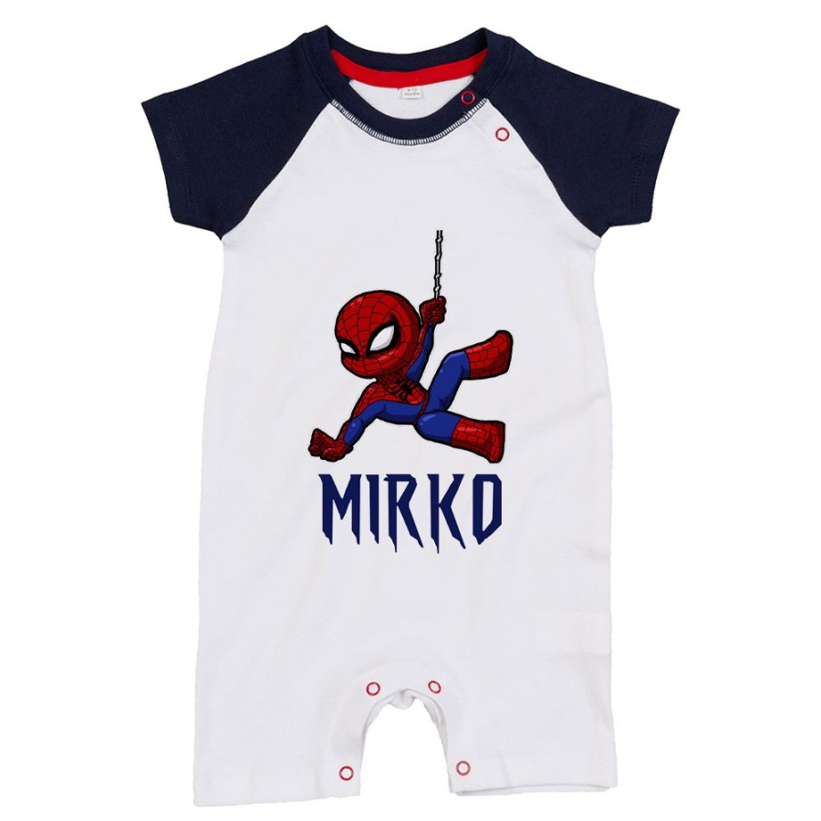 Pagliaccetto neonato personalizzato con nome baby spiderman Cartoon