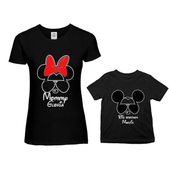 Coordinato t-shirt madre figlio personalizzato con nome mommy minnie little brother mickey Per la mamma 2