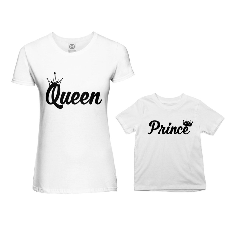 Coordinato t-shirt madre figlio personalizzabile con nomi queen con corona prince princess con corona Per la mamma