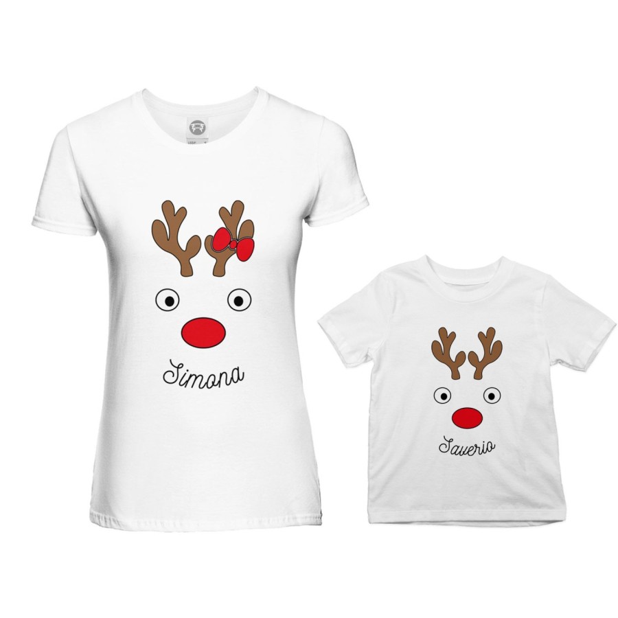 Coordinato t-shirt madre figlio personalizzabile con nomi renne natalizie Natale