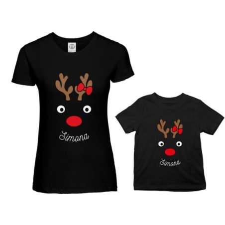 Coordinato t-shirt madre figlio personalizzabile con nomi renne natalizie Natale