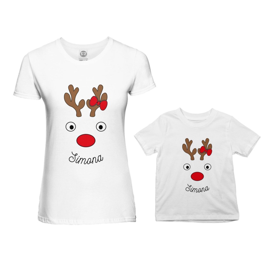 Coordinato t-shirt madre figlio personalizzabile con nomi renne natalizie Natale