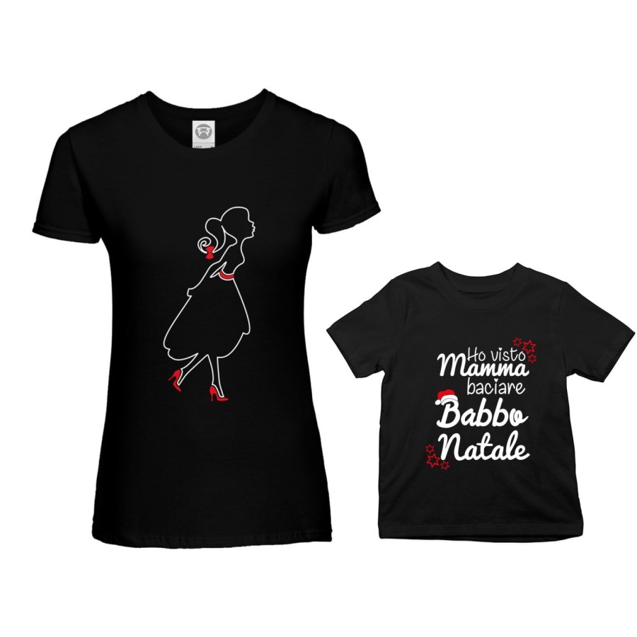 Coordinato t-shirt madre figlio ho visto mamma baciare babbo natale Natale