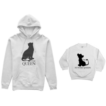 Coordinato felpe madre figlio the queen the future queen king lion Per la mamma