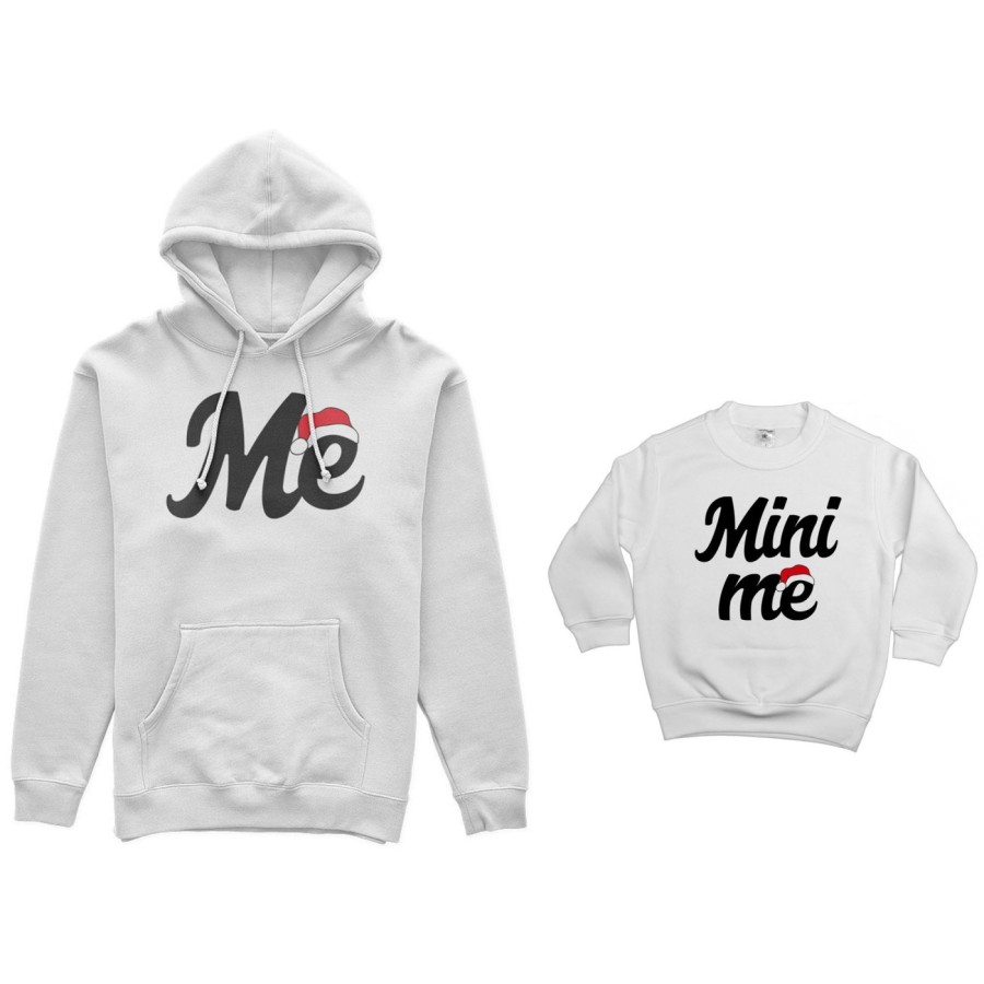 Coordinato felpe madre figlio personalizzabile con nome me e mini me con cappello natalizio Natale