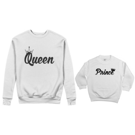 Coordinato felpe madre figlio personalizzabile con nomi queen con corona prince princess con corona Per la mamma