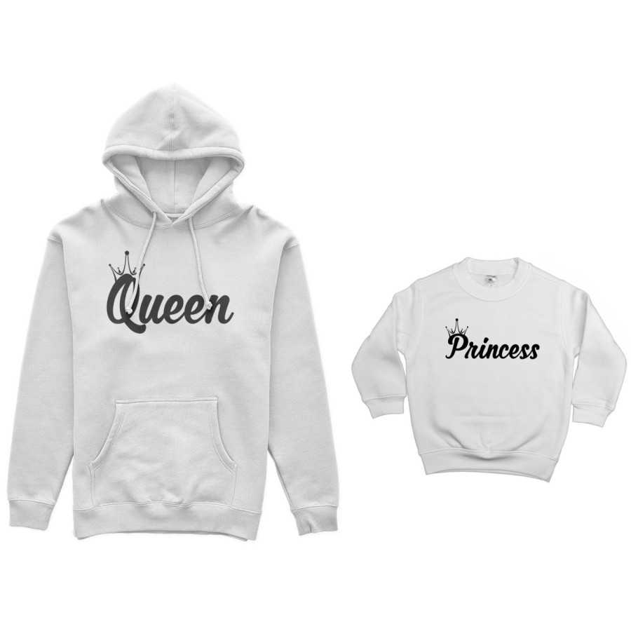 Coordinato felpe madre figlio personalizzabile con nomi queen con corona prince princess con corona Per la mamma