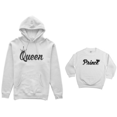 Coordinato felpe madre figlio personalizzabile con nomi queen con corona prince princess con corona Per la mamma