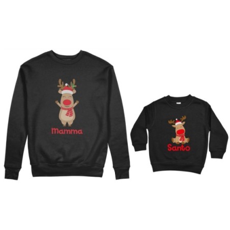 Coordinato felpe madre figlio personalizzabile con nome rudolph family Natale
