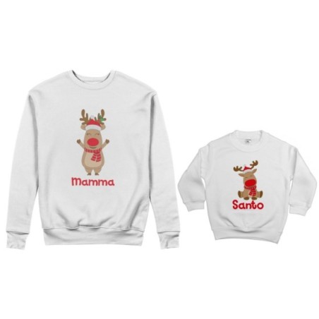 Coordinato felpe madre figlio personalizzabile con nome rudolph family Natale