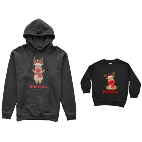 Coordinato felpe madre figlio personalizzabile con nome rudolph family Natale