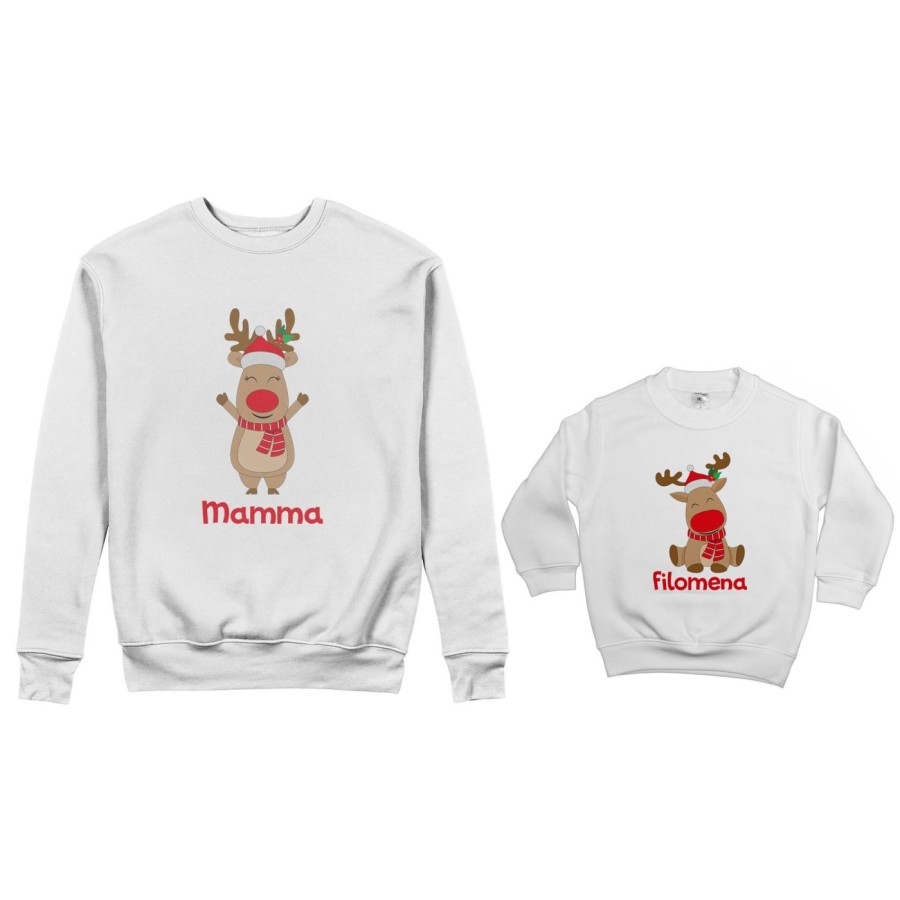 Coordinato felpe madre figlio personalizzabile con nome rudolph family Natale