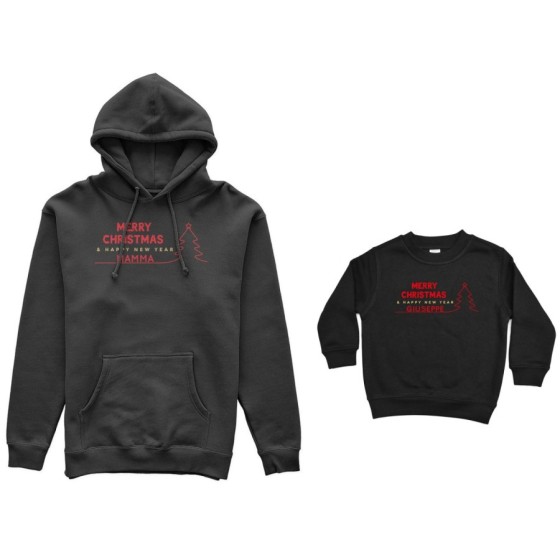 Coordinato felpe madre figlio personalizzato con nome merry christmas and happy new year Natale 2
