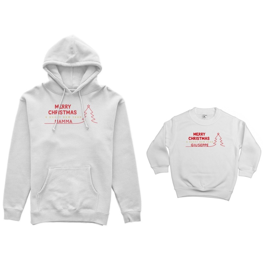Coordinato felpe madre figlio personalizzato con nome merry christmas and happy new year Natale