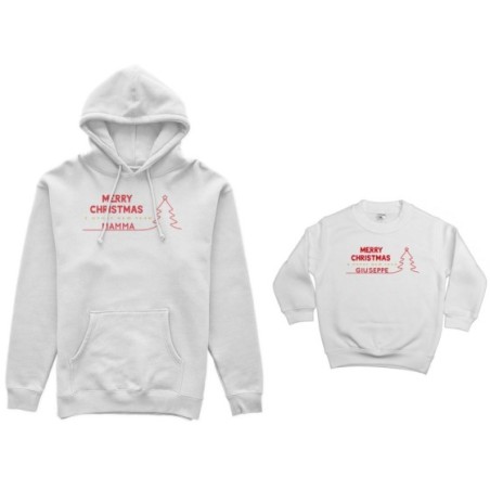 Coordinato felpe madre figlio personalizzato con nome merry christmas and happy new year Natale
