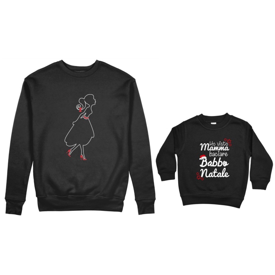 Coordinato felpe madre figlio ho visto mamma baciare babbo natale Natale