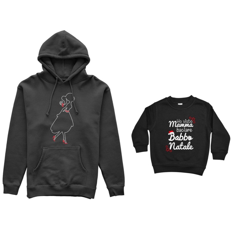 Coordinato felpe madre figlio ho visto mamma baciare babbo natale Natale