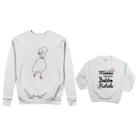 Coordinato felpe madre figlio ho visto mamma baciare babbo natale Natale