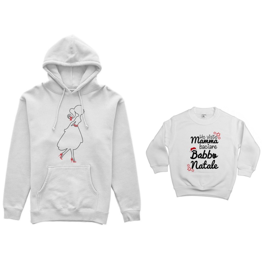Coordinato felpe madre figlio ho visto mamma baciare babbo natale Natale
