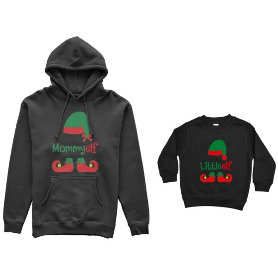 Coordinato felpe madre figlio personalizzabile con nome mommy elf little elf Natale