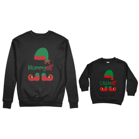 Coordinato felpe madre figlio personalizzabile con nome mommy elf little elf Natale 2