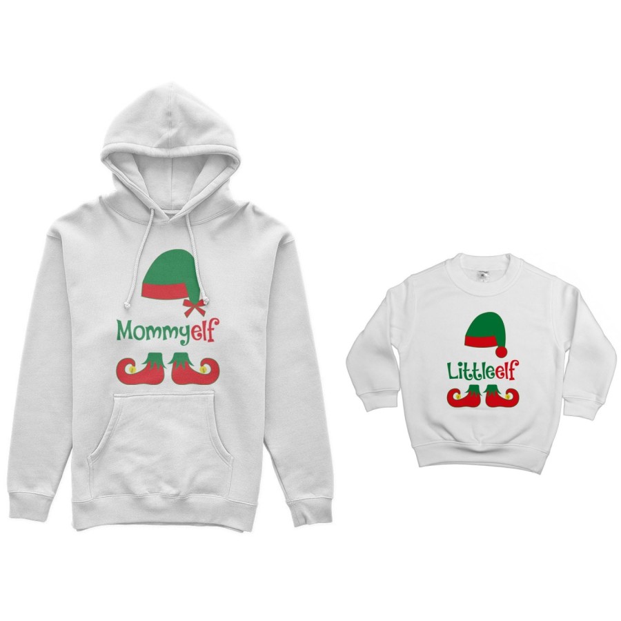 Coordinato felpe madre figlio personalizzabile con nome mommy elf little elf Natale