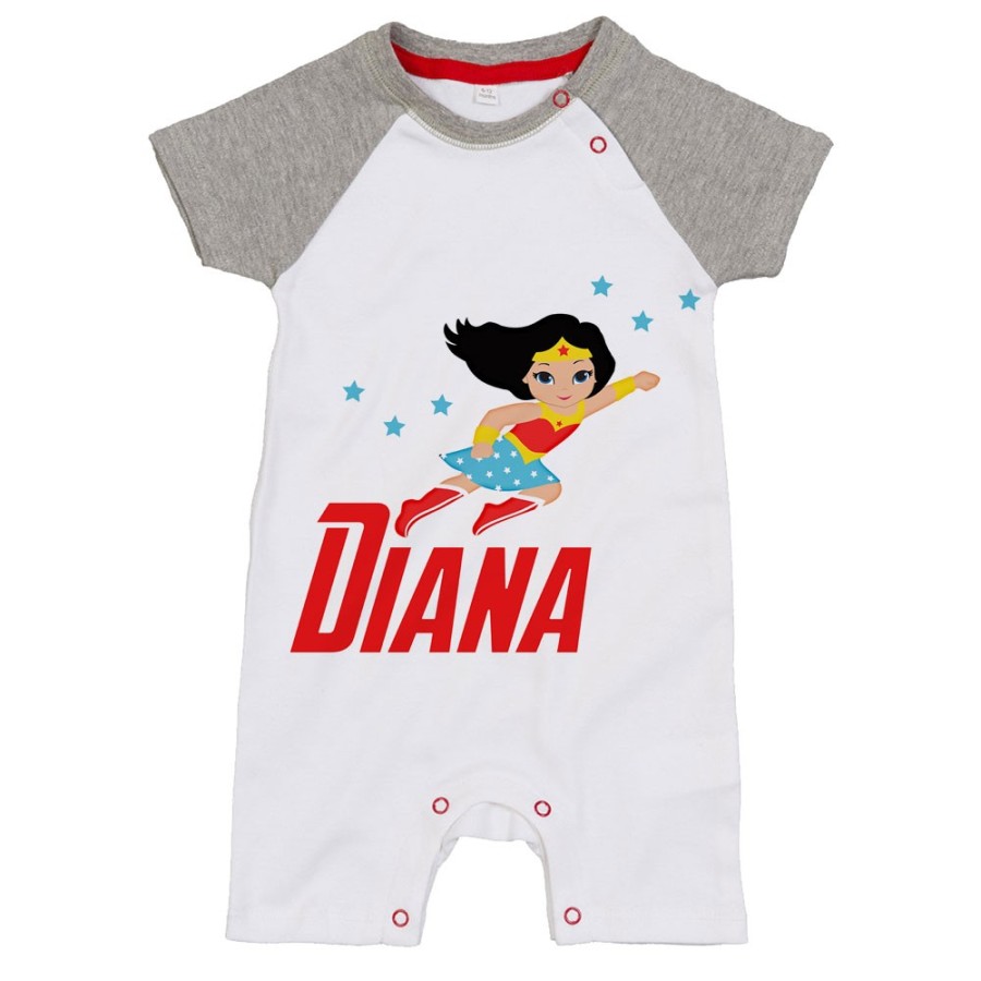 Pagliaccetto neonata personalizzato con nome baby wonder woman Cartoon