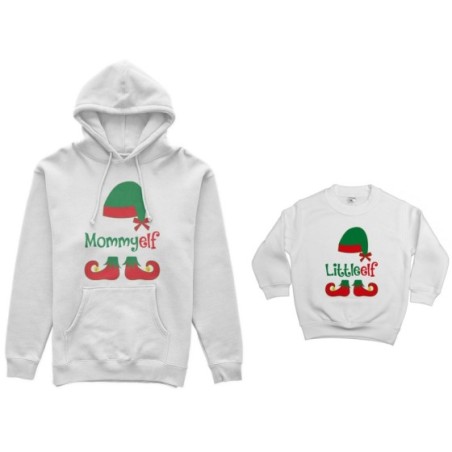 Coordinato felpe madre figlio personalizzabile con nome mommy elf little elf Natale