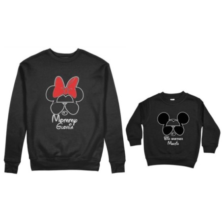 Coordinato felpe madre figlio personalizzato con nome mommy minnie little brother mickey Per la mamma