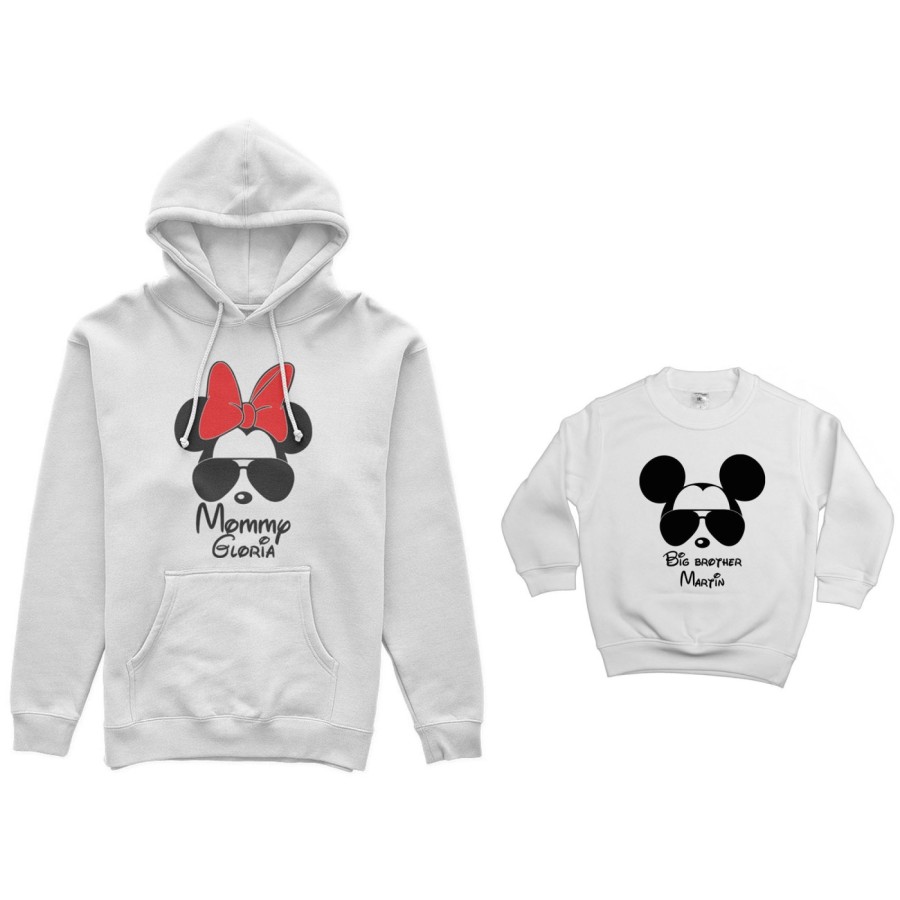 Coordinato felpe madre figlio personalizzato con nome mommy minnie little brother mickey Per la mamma