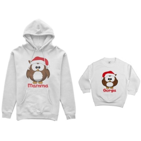 Coordinato felpe madre figlio personalizzato con nome gufetti natalizi Natale