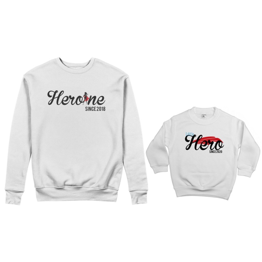 Coordinato felpe madre figlio personalizzato con anno heroine since little hero since Per la mamma