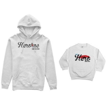 Coordinato felpe madre figlio personalizzato con anno heroine since little hero since Per la mamma