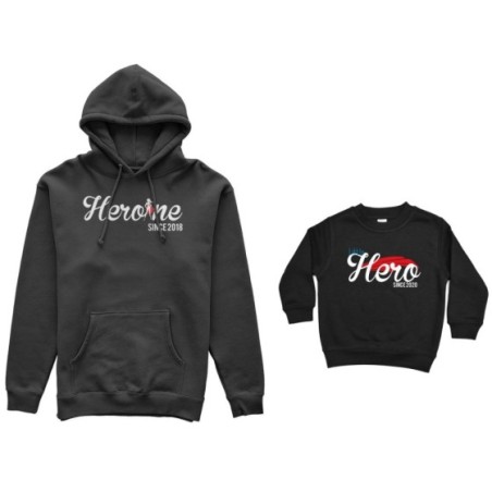 Coordinato felpe madre figlio personalizzato con anno heroine since little hero since Per la mamma