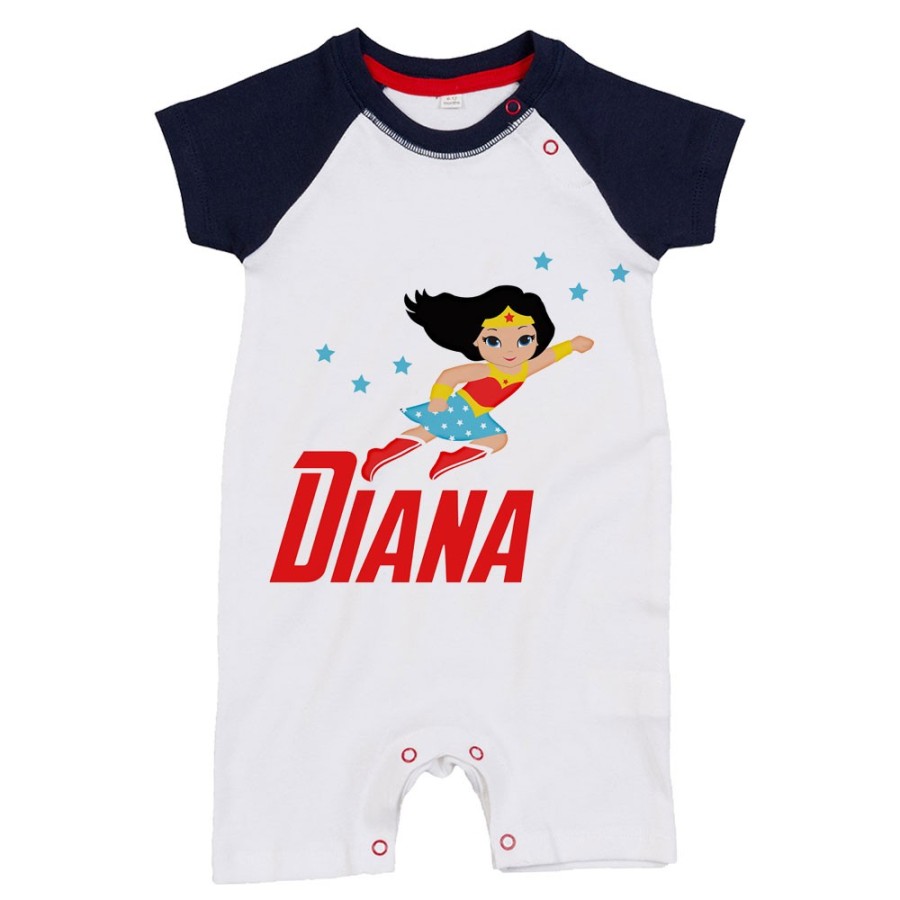 Pagliaccetto neonata personalizzato con nome baby wonder woman Cartoon