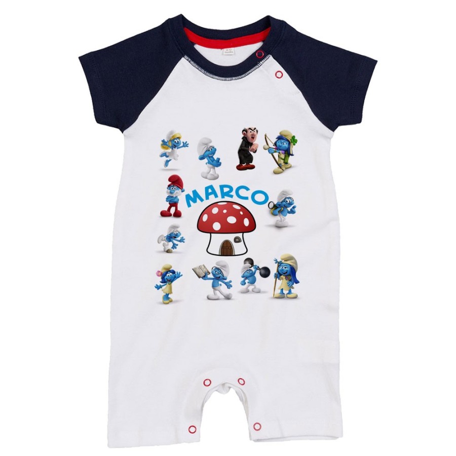 Pagliaccetto neonato personalizzato con nome puffi Cartoon