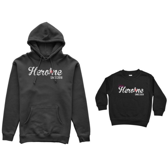 Coordinato felpe madre figlia personalizzato con anno heroine since little heroine since Per la mamma