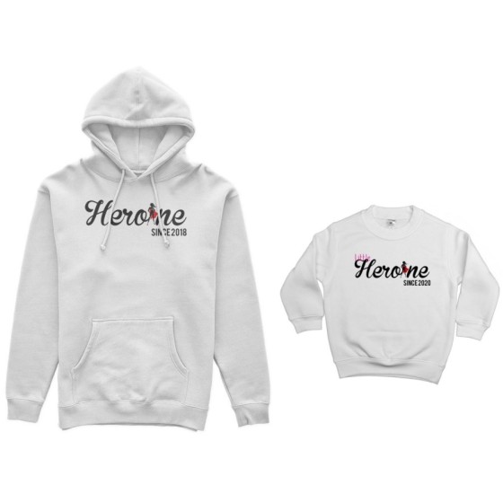 Coordinato felpe madre figlia personalizzato con anno heroine since little heroine since Per la mamma 2