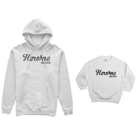 Coordinato felpe madre figlia personalizzato con anno heroine since little heroine since Per la mamma