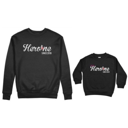 Coordinato felpe madre figlia personalizzato con anno heroine since little heroine since Per la mamma