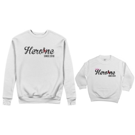 Coordinato felpe madre figlia personalizzato con anno heroine since little heroine since Per la mamma