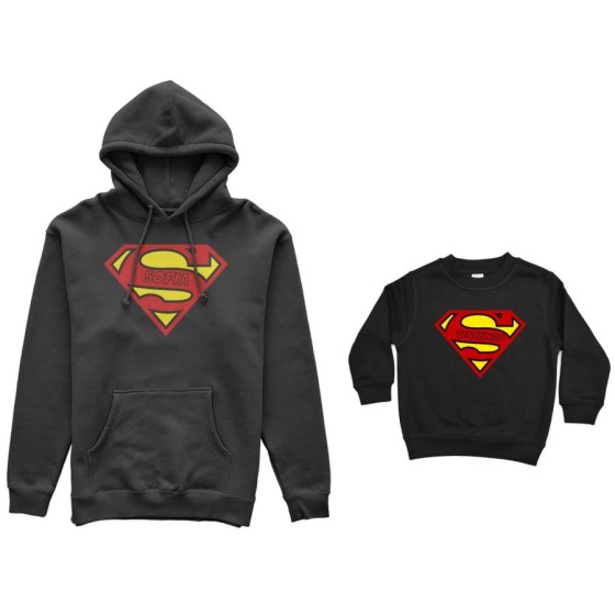 Coordinato felpe madre figlio personalizzato con nomi superman Per la mamma