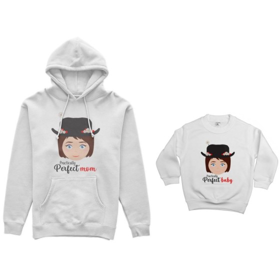 Coordinato felpe madre figlia practically perfect mom perfect baby Per la mamma